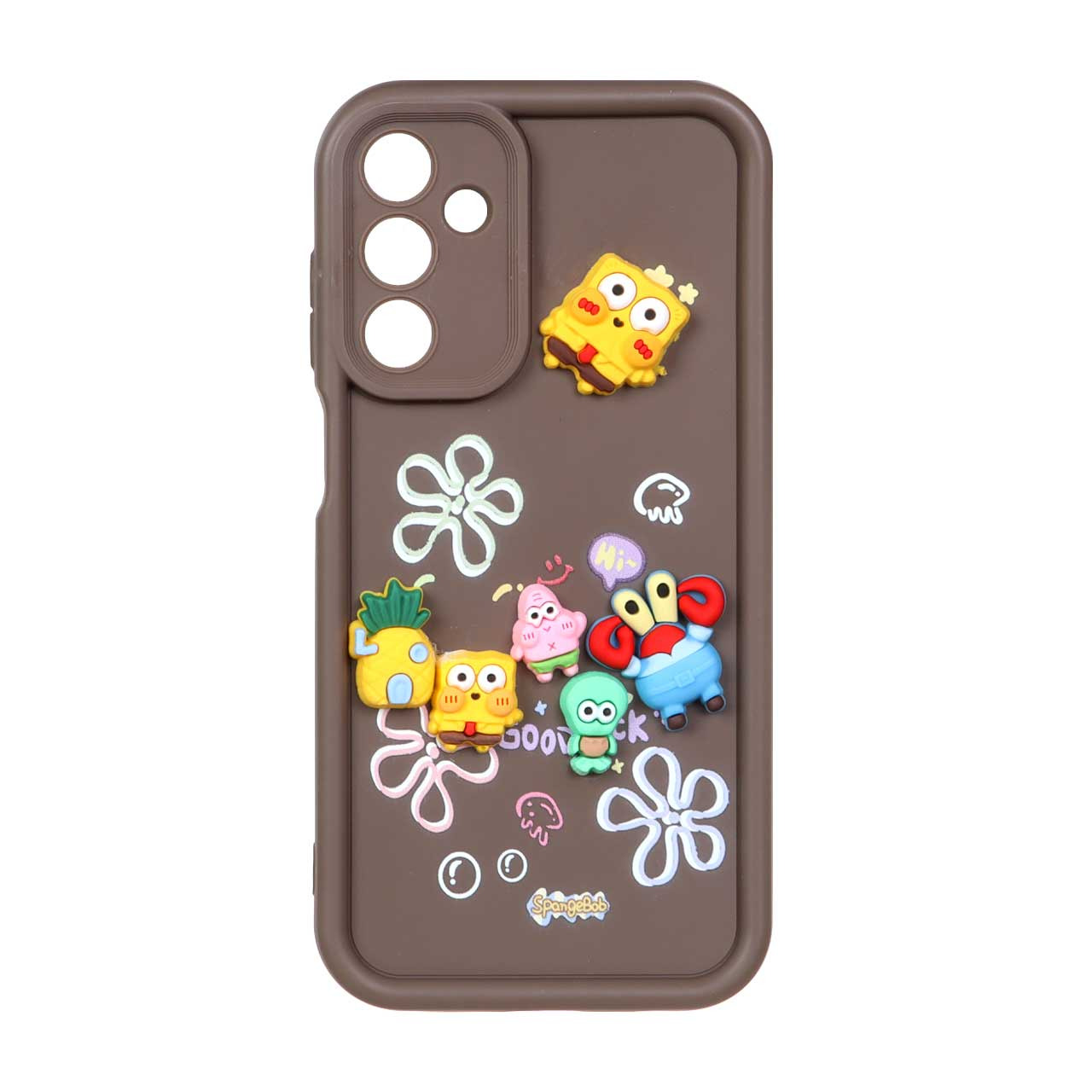 قاب Solid Case عروسک برجسته باب اسفنجی Samsung Galaxy A15 - قهوه ای
