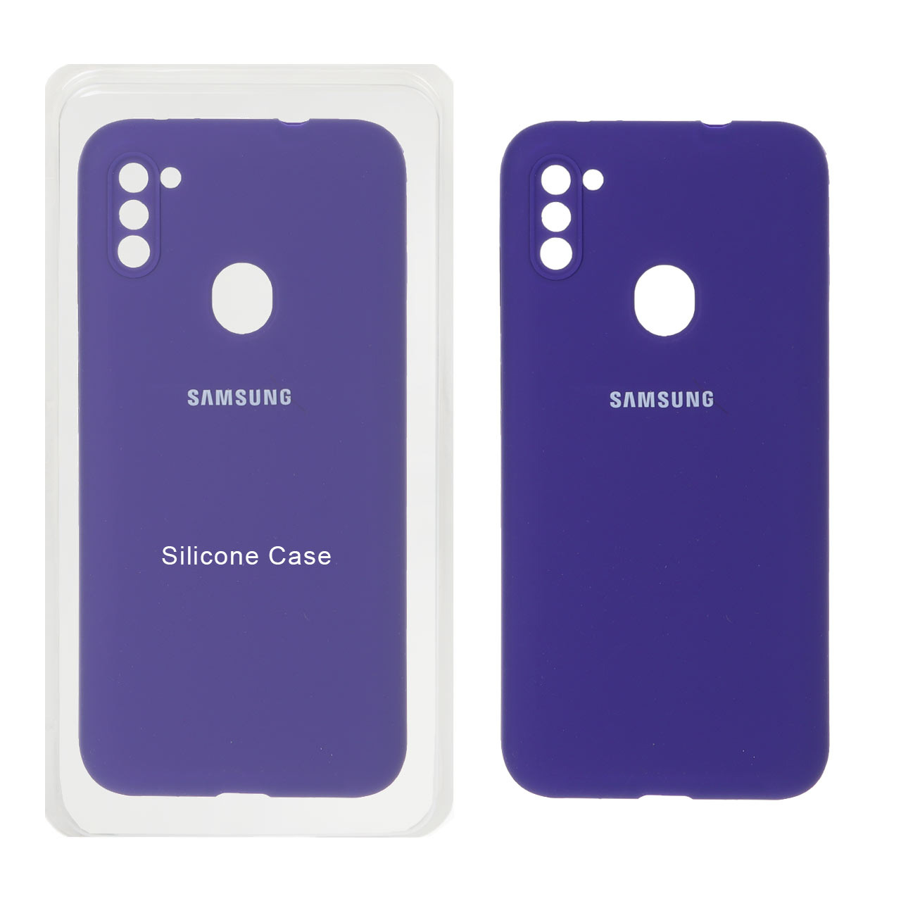 قاب سیلیکونی پاک کنی محافظ لنزدار اورجینال Samsung Galaxy A11 / M11 - بنفش تیره (پک اصلی)