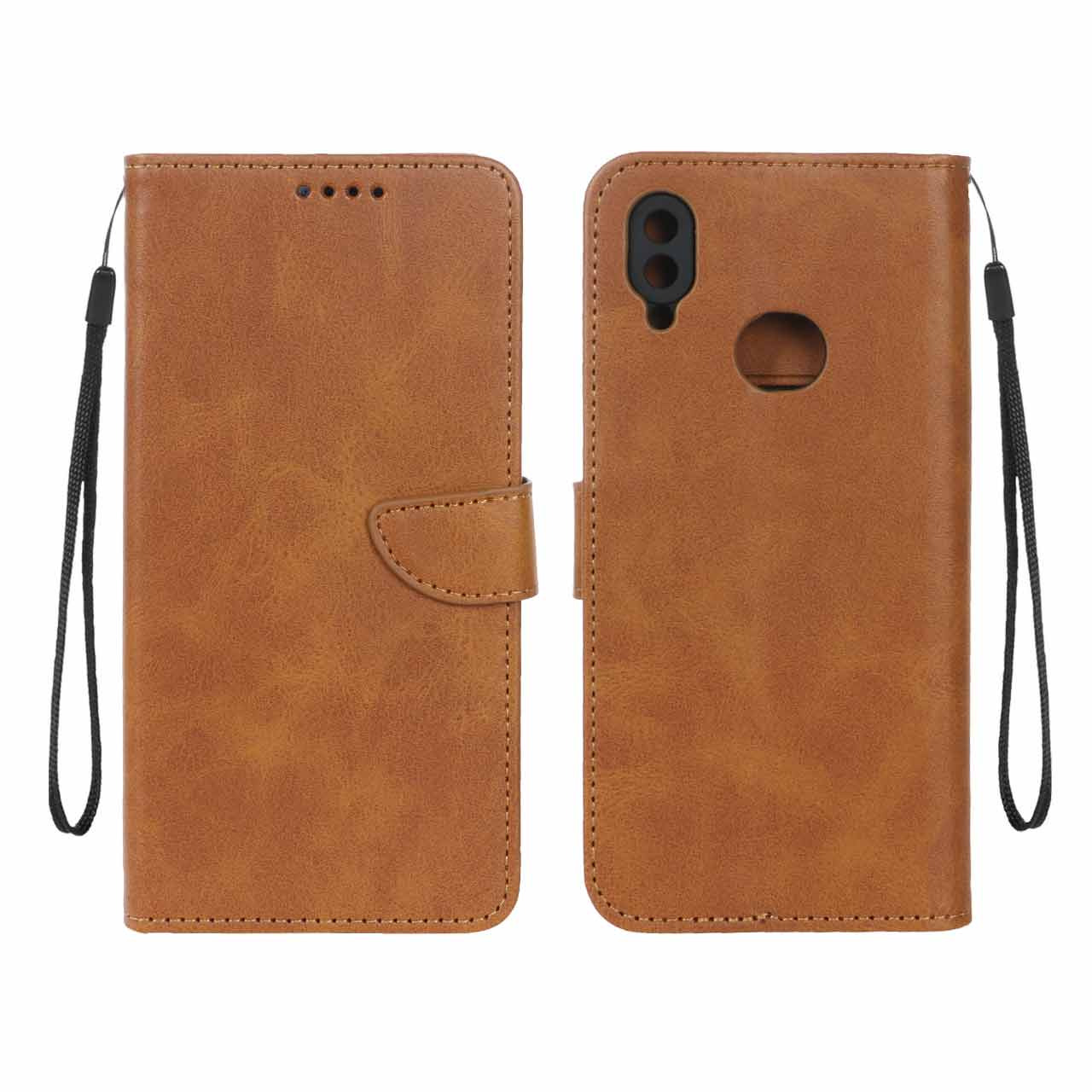 کیف چرمی موبایل مگنتی محافظ لنزدار Samsung Galaxy A10s - عسلی