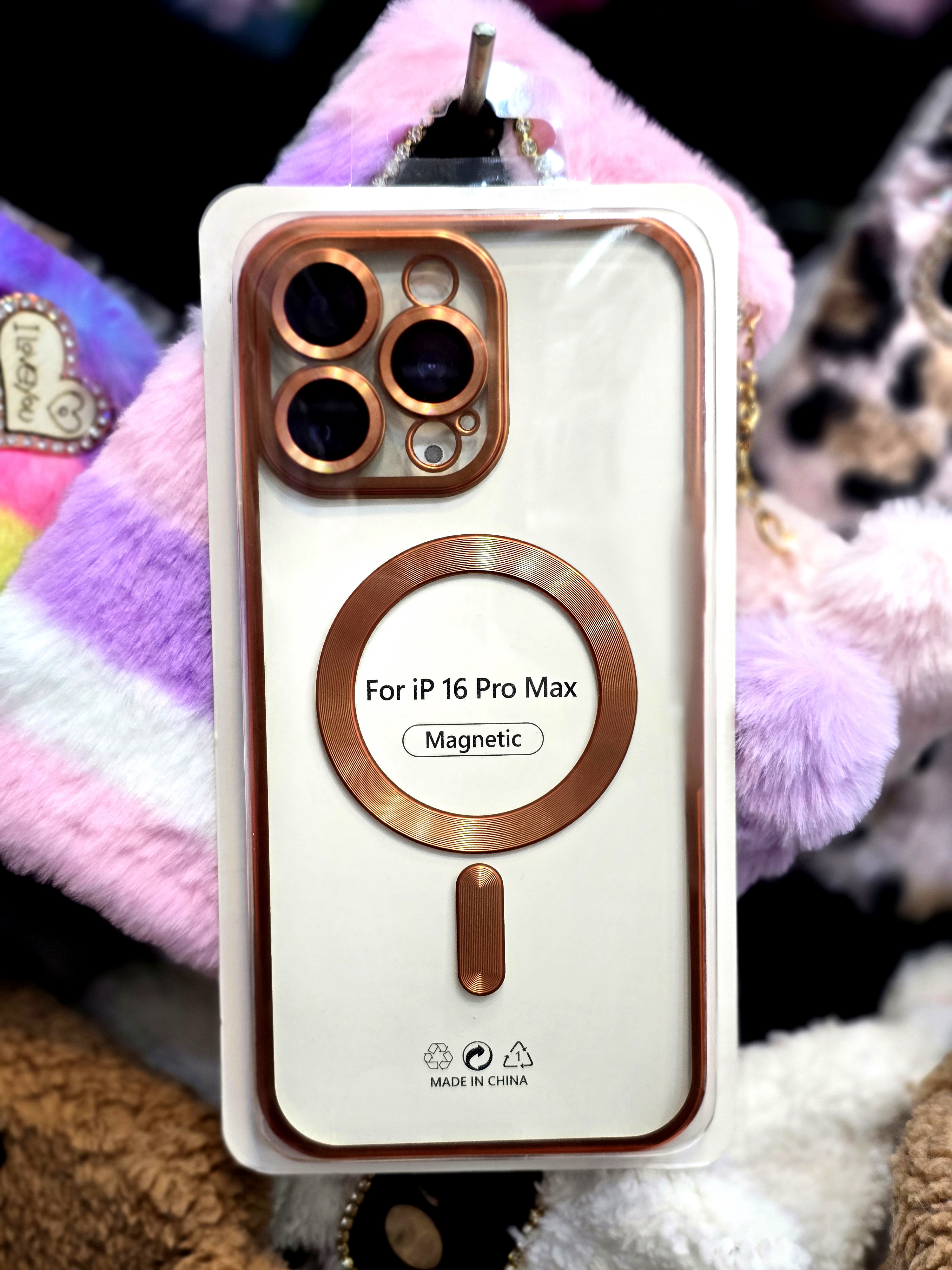 قاب اورجینال الکترواستاتیک Magsafe لنز گلس دار Apple iPhone 16 Pro Max  پک دار نارنجی
