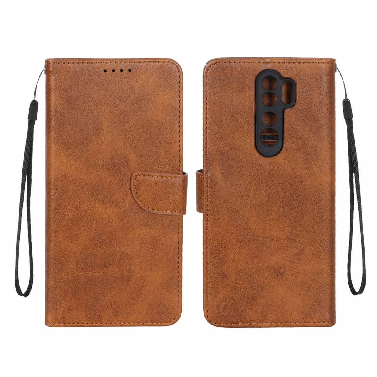 کیف چرمی موبایل مگنتی محافظ لنزدار Xiaomi Redmi Note Pro 8 - عسلی