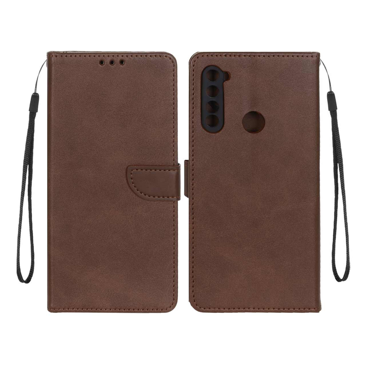 کیف چرمی موبایل مگنتی محافظ لنزدار  Xiaomi Redmi Note 8 قهوه ای