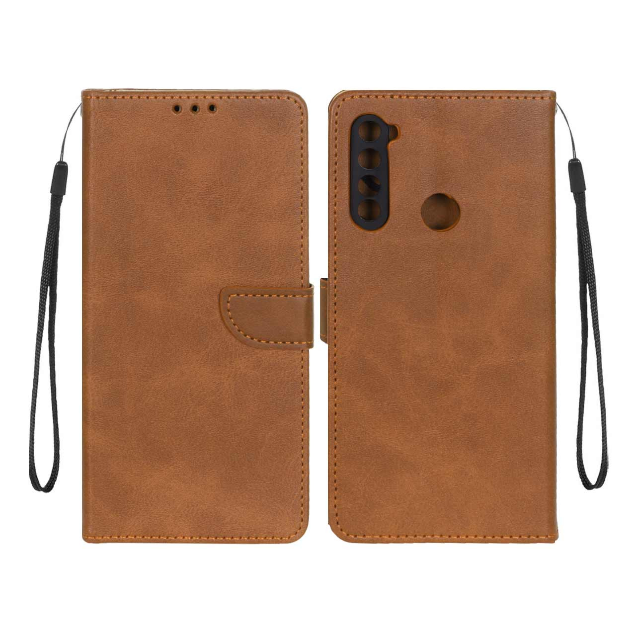 کیف چرمی موبایل مگنتی محافظ لنزدار  Xiaomi Redmi Note 8 عسلی