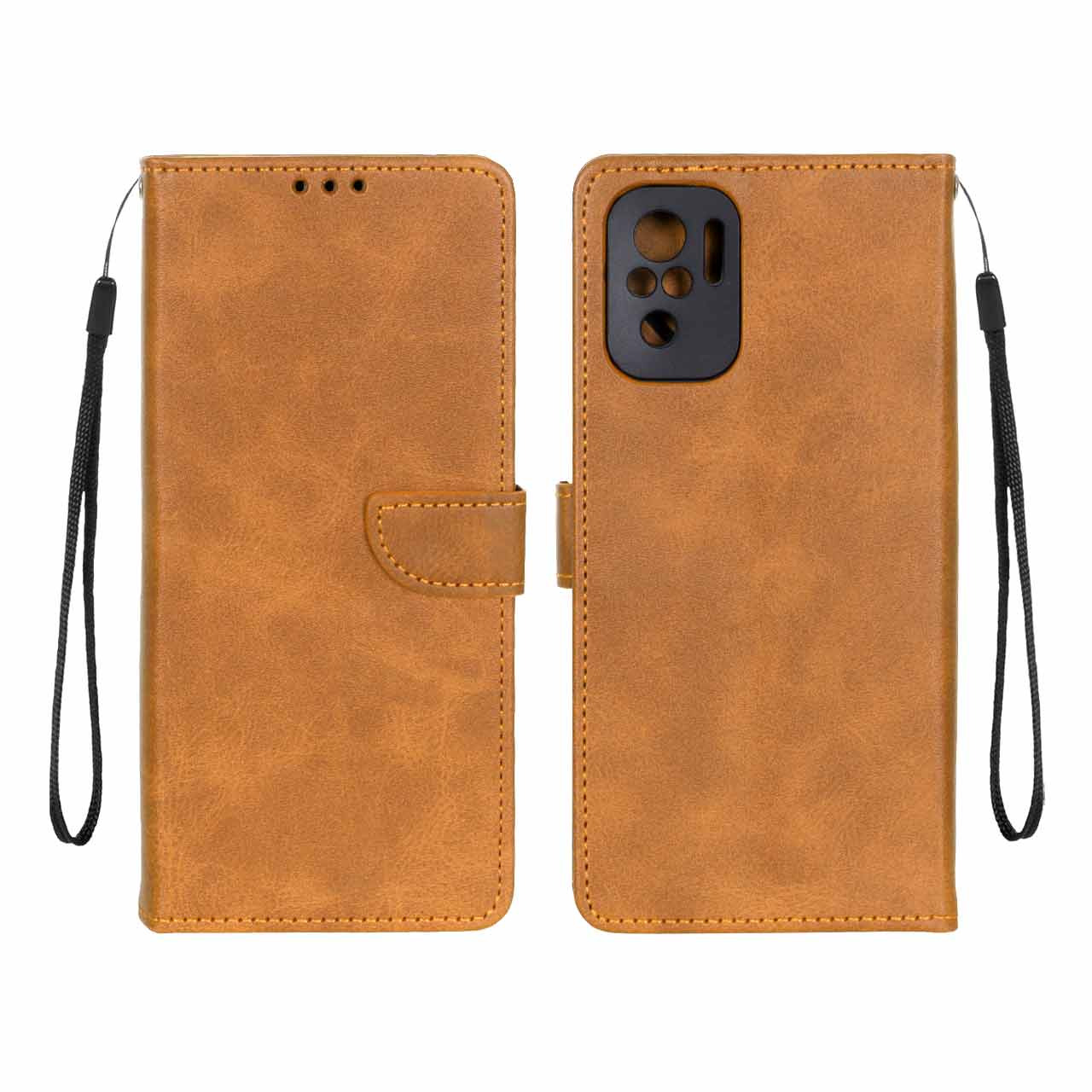 کیف چرمی موبایل مگنتی محافظ لنزدار Xiaomi Redmi Note 10 4G / Redmi Note 10S / Poco M5S - عسلی