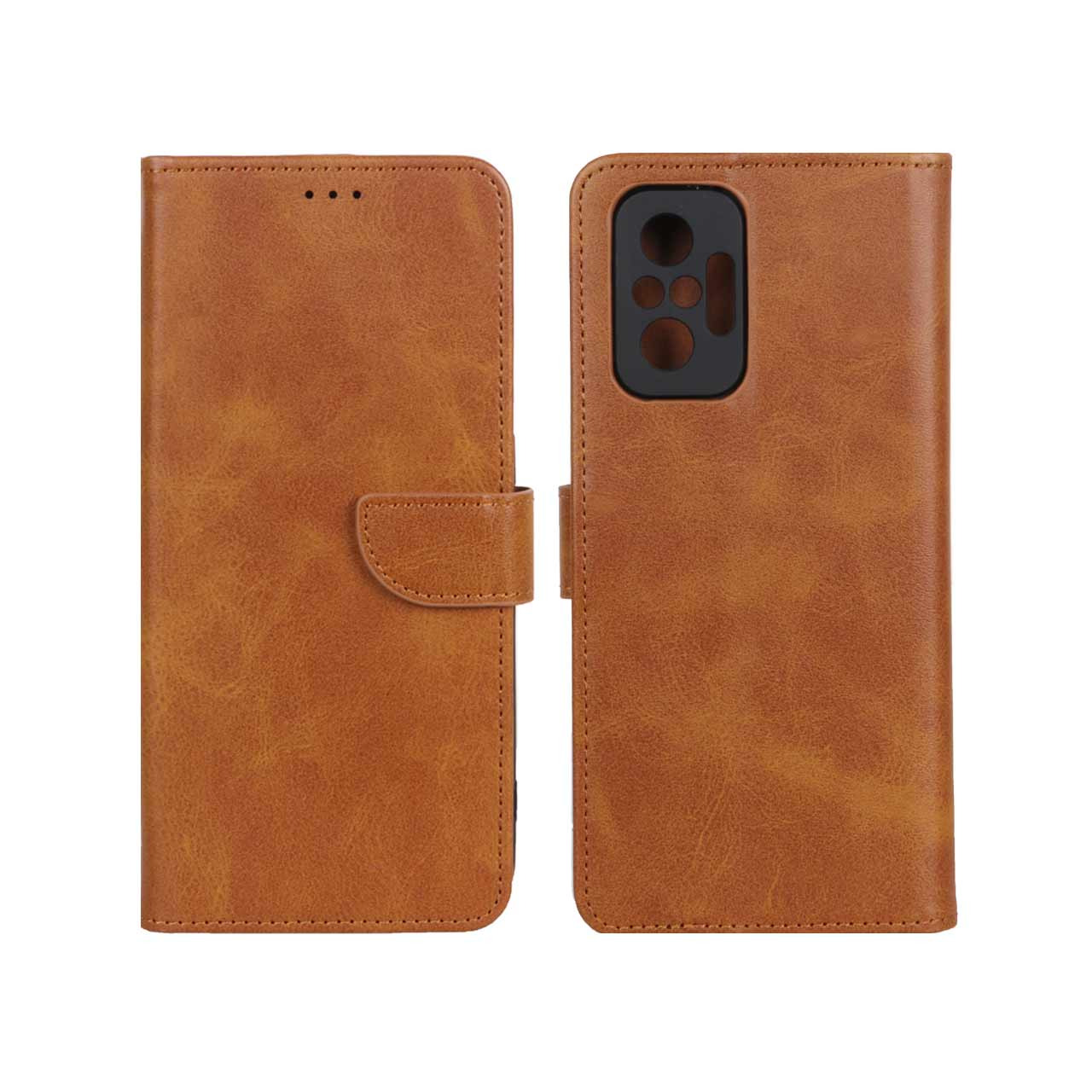 کیف چرمی موبایل مگنتی محافظ لنزدار Xiaomi Redmi Note 10 Pro 4G / Redmi Note 10 Pro Max - عسلی