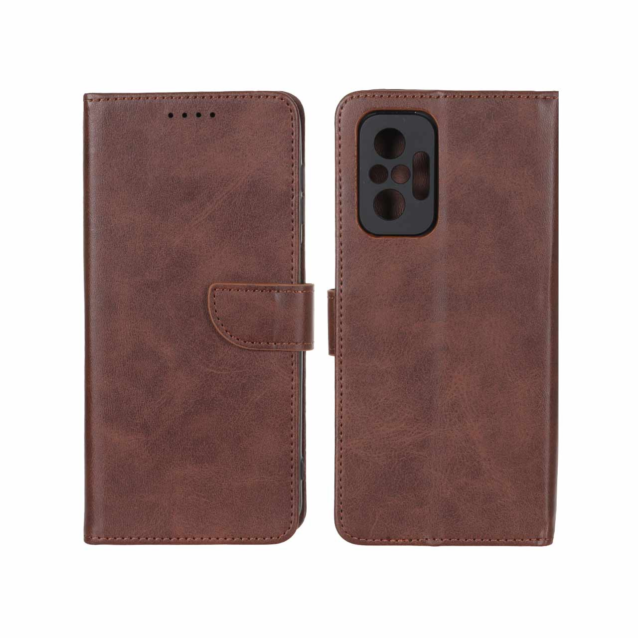 کیف چرمی موبایل مگنتی محافظ لنزدار Xiaomi Redmi Note 10 Pro 4G / Redmi Note 10 Pro Max - قهوه ای