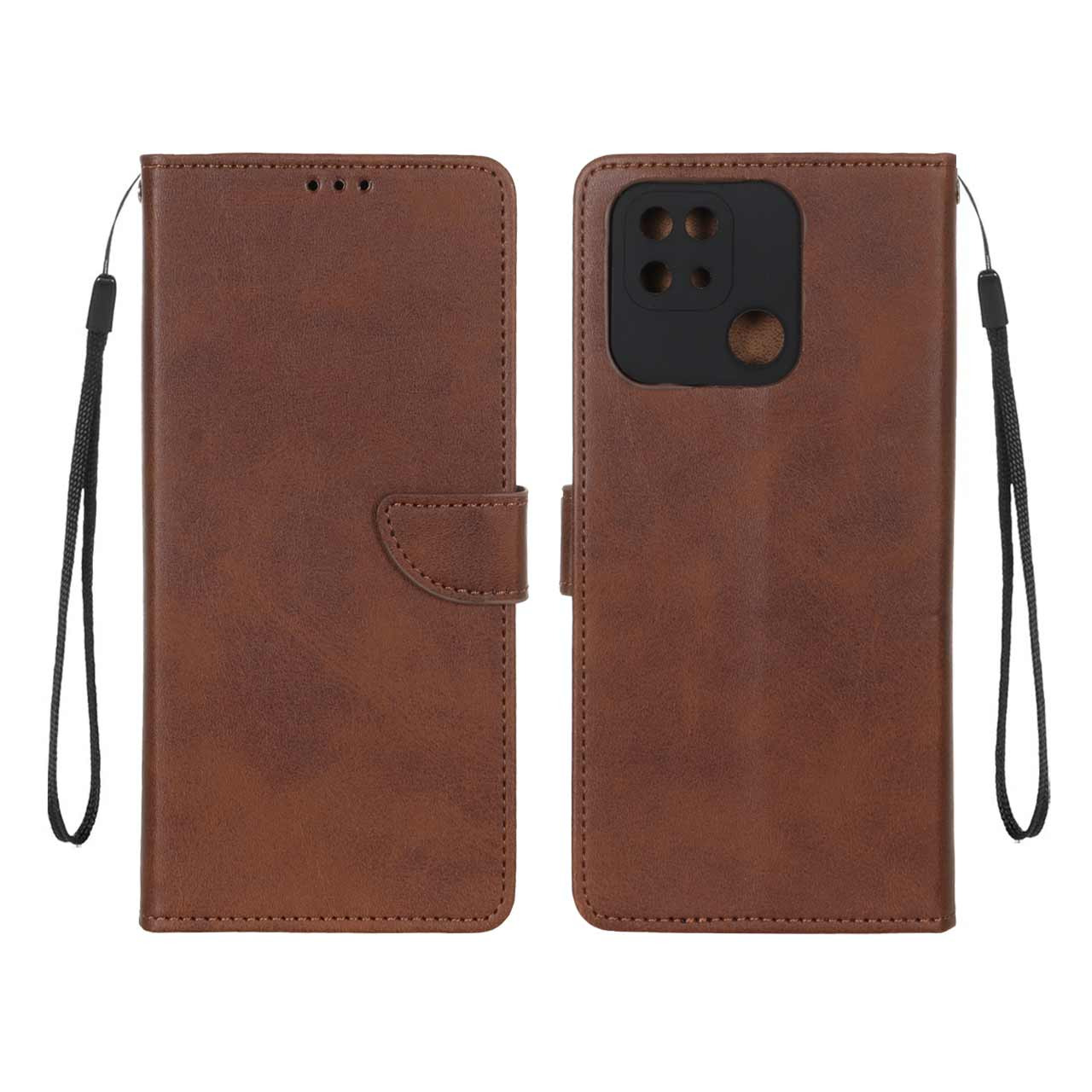 کیف چرمی موبایل مگنتی محافظ لنزدار Xiaomi Redmi 10C / Redmi 10 Power / Poco C40 - قهوه ای