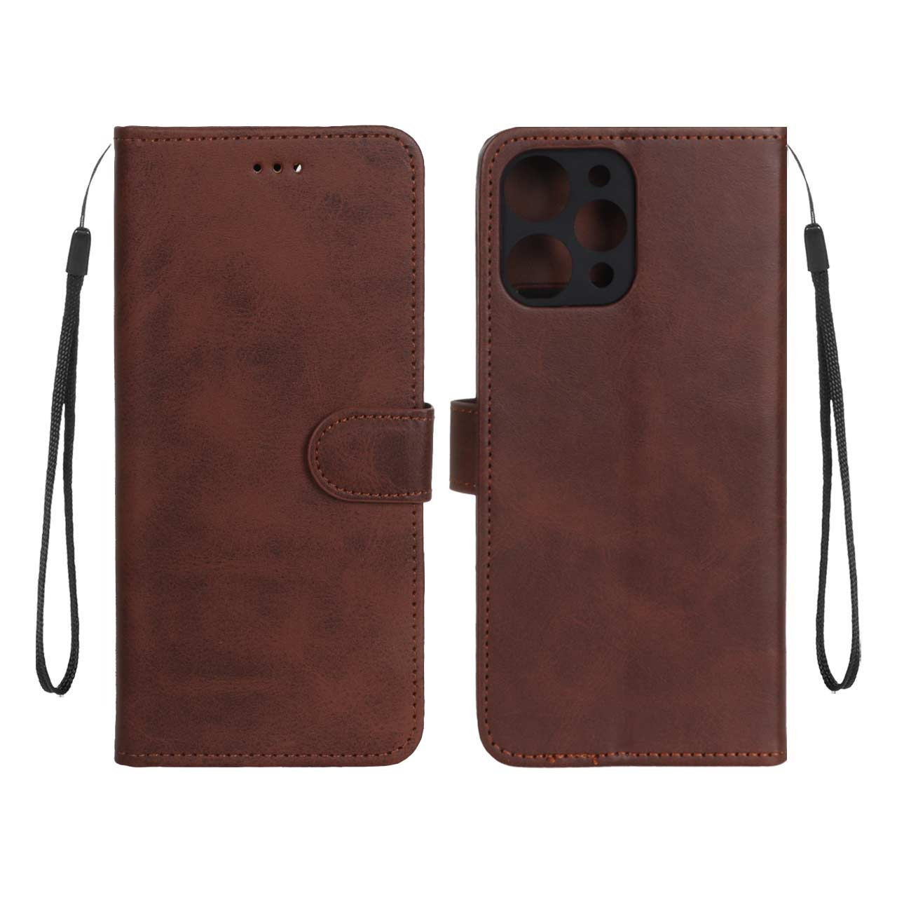 کیف چرمی موبایل مگنتی محافظ لنزدار Xiaomi Redmi 12 / Poco M6 Pro 5G - قهوه ای