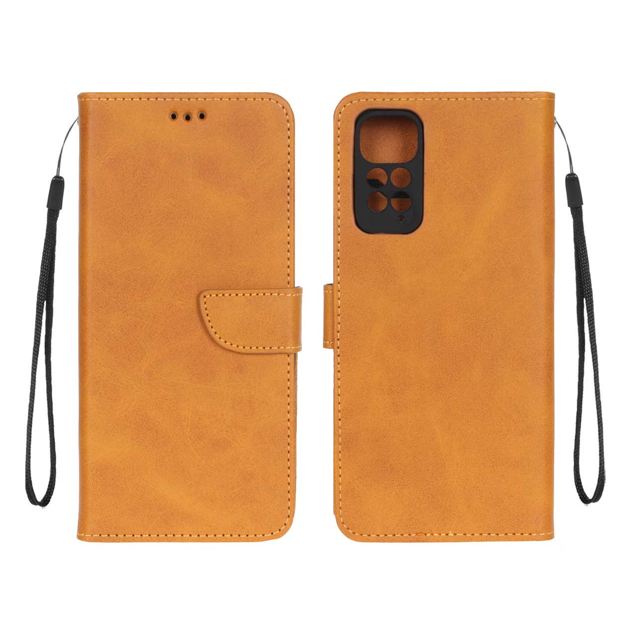 کیف چرمی موبایل مگنتی محافظ لنزدار Xiaomi Redmi Note 11 4G / Redmi Note 11S - عسلی