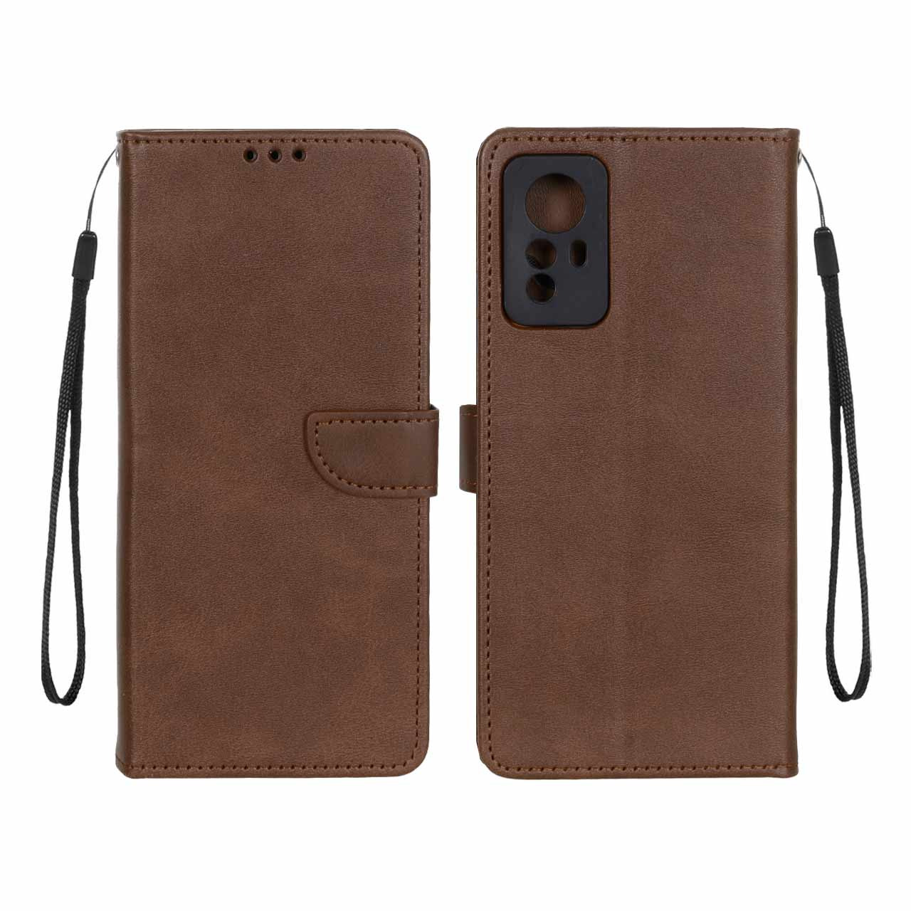 کیف چرمی موبایل مگنتی محافظ لنزدار Xiaomi Redmi Note 12S - قهوه ای