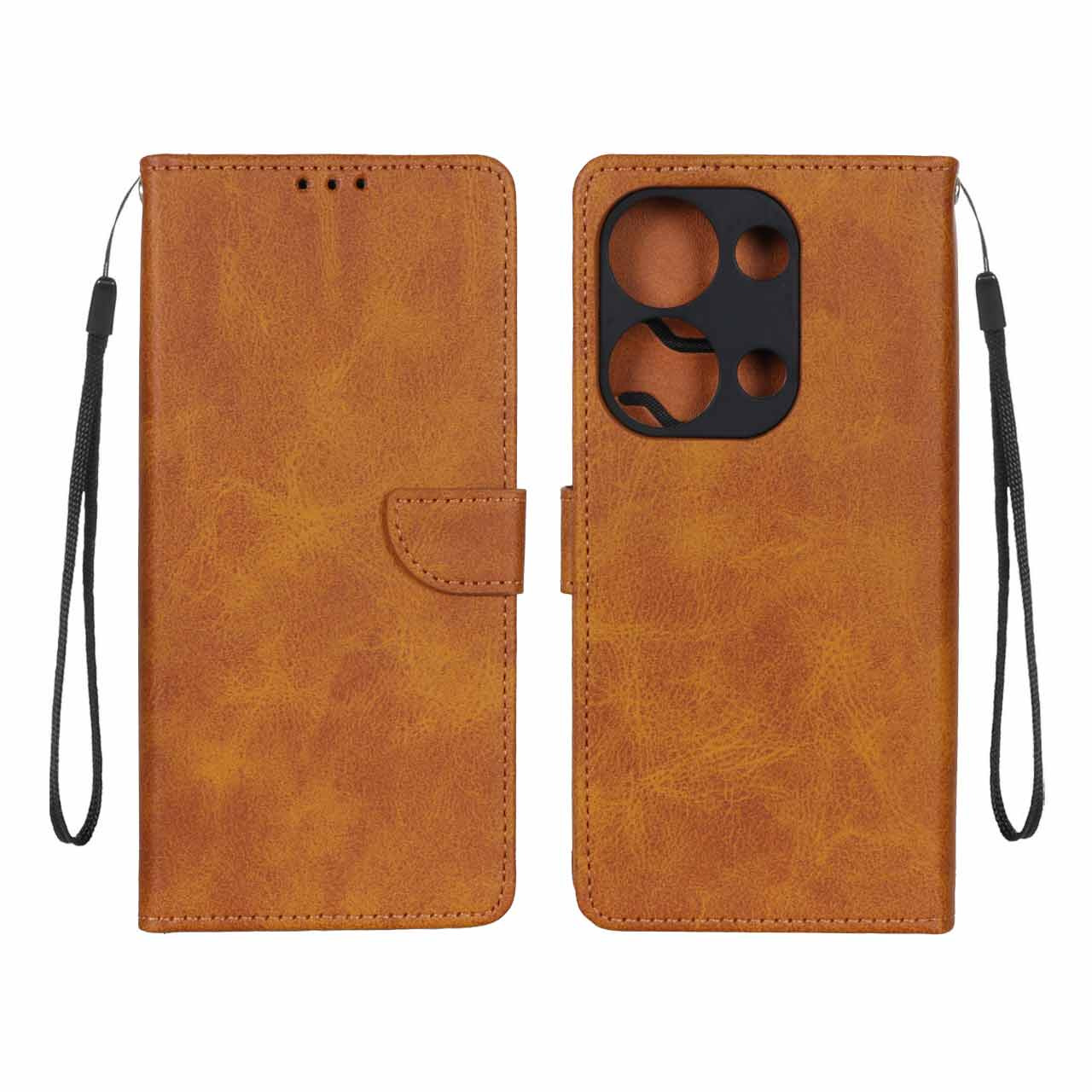 کیف چرمی موبایل مگنتی محافظ لنزدار Xiaomi Redmi Note 14S / Note 13 Pro 4G / Poco M6 Pro 4G - عسلی