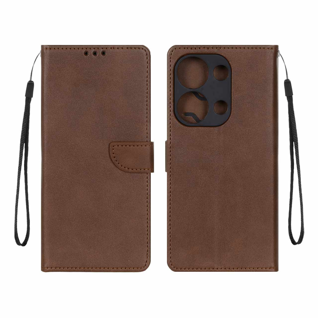 کیف چرمی موبایل مگنتی محافظ لنزدار Xiaomi Redmi Note 14S / Note 13 Pro 4G / Poco M6 Pro 4G - قهوه ای