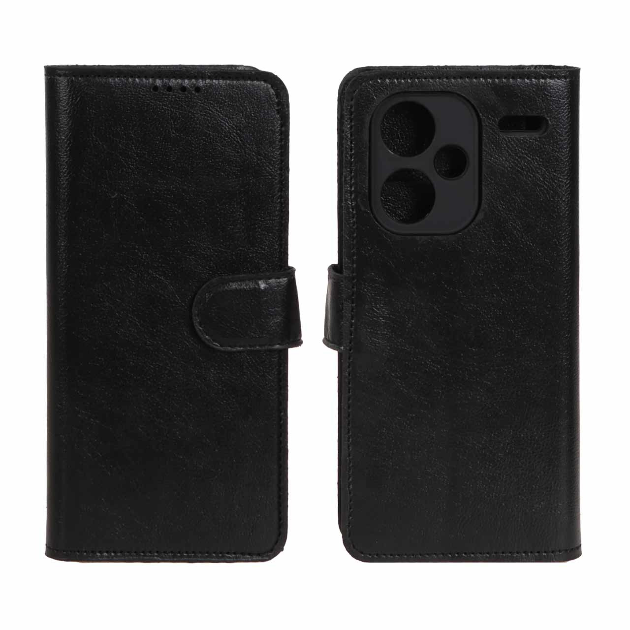 کیف موبایل چرمی مگنتی محافظ لنزدار Xiaomi Redmi Note 13 Pro Plus - مشکی