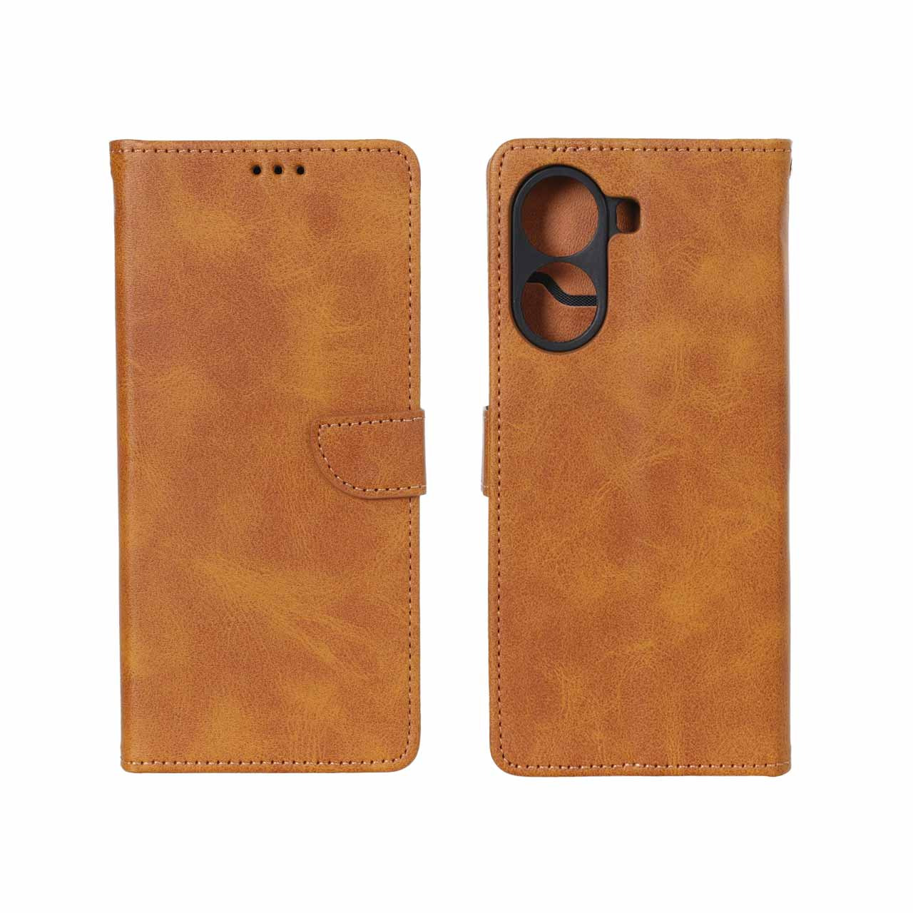 کیف چرمی موبایل مگنتی محافظ لنزدار Xiaomi Poco X7 Pro - عسلی