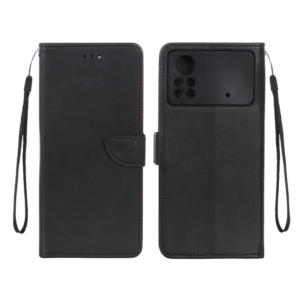 کیف چرمی موبایل مگنتی محافظ لنزدار Xiaomi Poco X4 Pro - مشکی