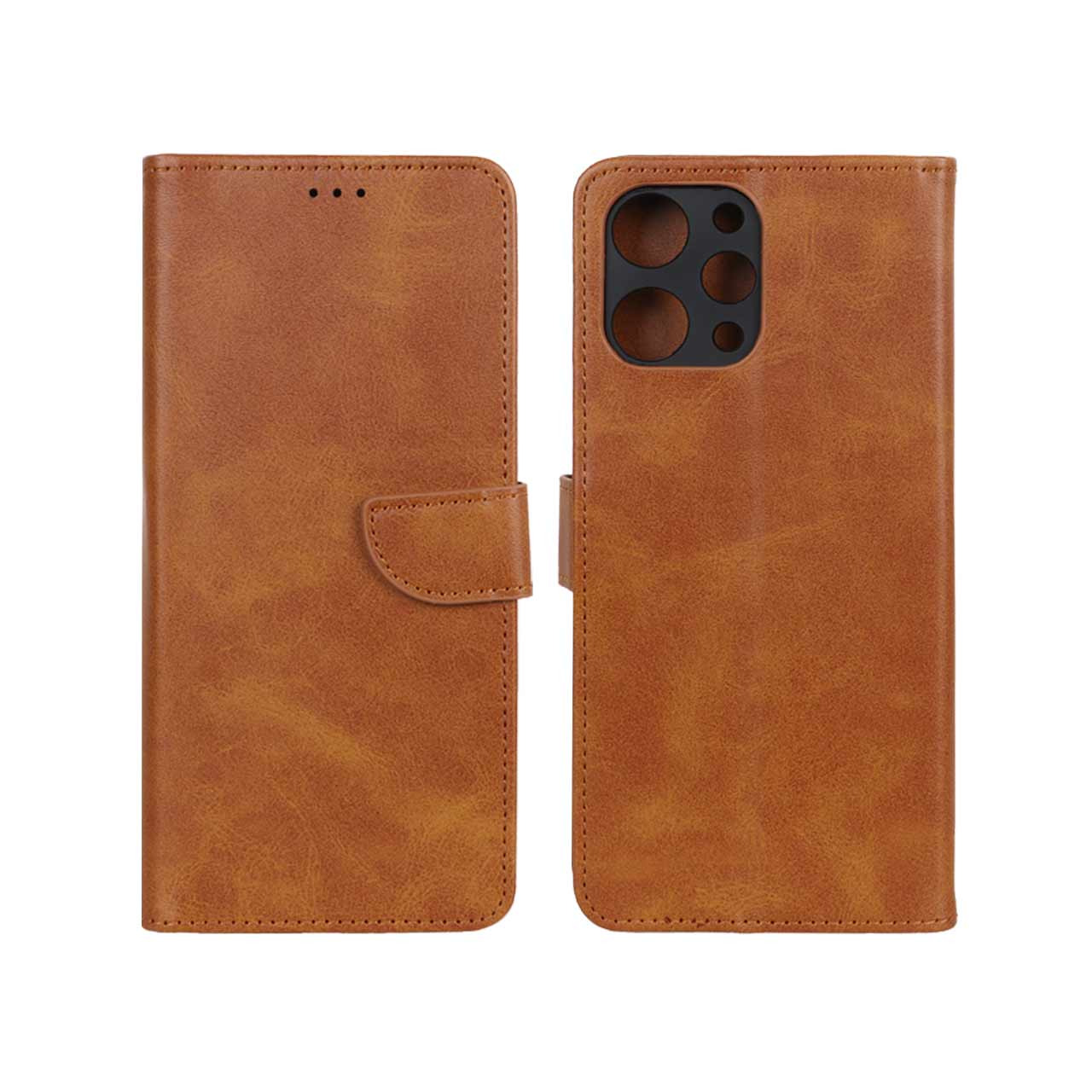 کیف چرمی موبایل مگنتی محافظ لنزدار Xiaomi Redmi 12 / Poco M6 Pro 5G - عسلی