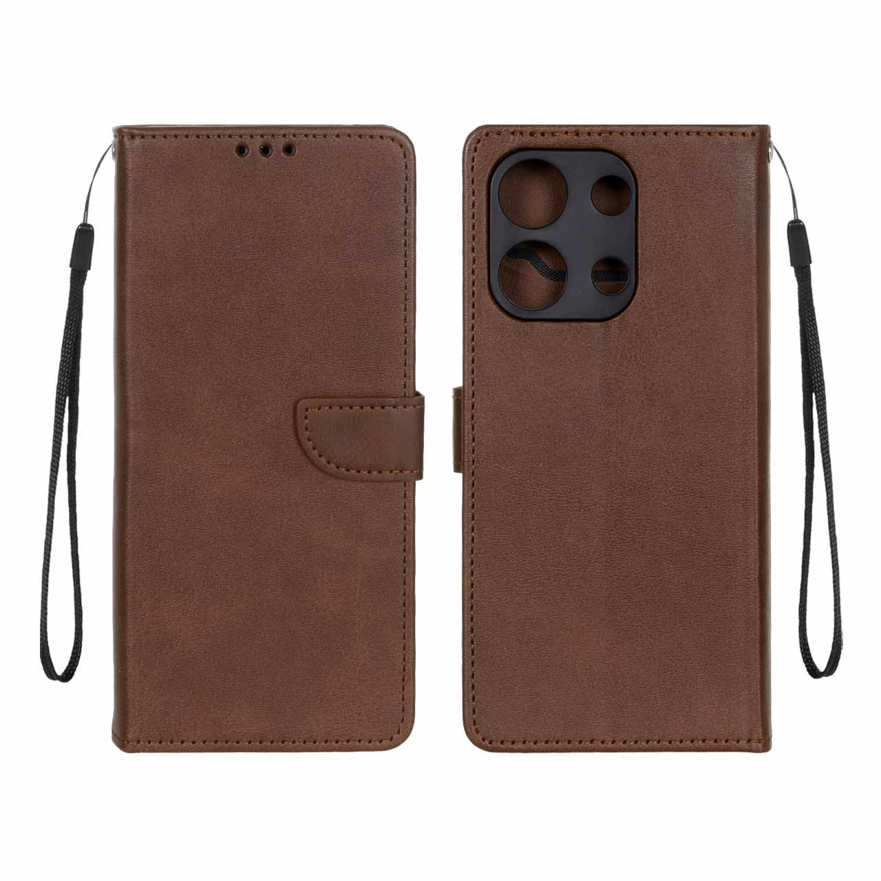 کیف چرمی موبایل مگنتی محافظ لنزدار Xiaomi Redmi Note 13 4G - قهوه ای