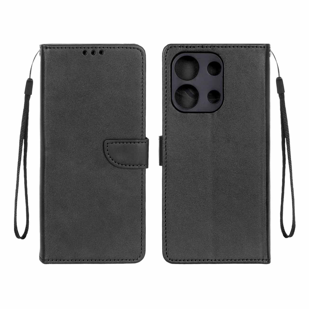 کیف چرمی موبایل مگنتی محافظ لنزدار Xiaomi Redmi Note 13 4G - مشکی
