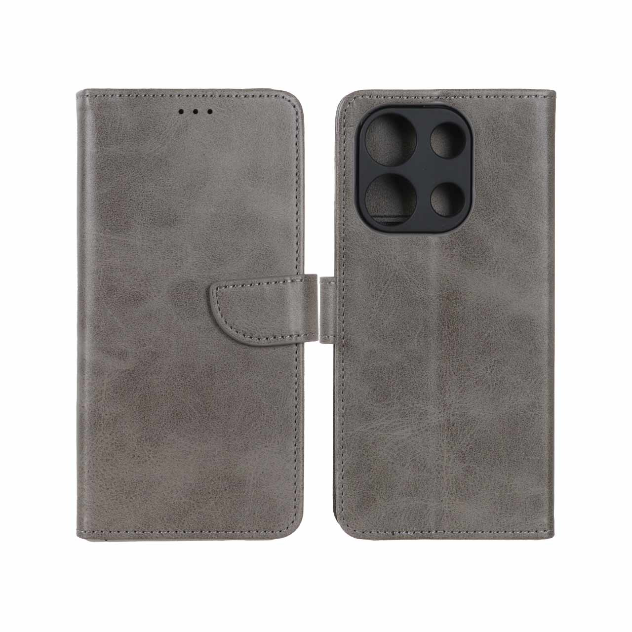 کیف چرمی موبایل مگنتی محافظ لنزدار Xiaomi Redmi Note 13 4G - خاکستری