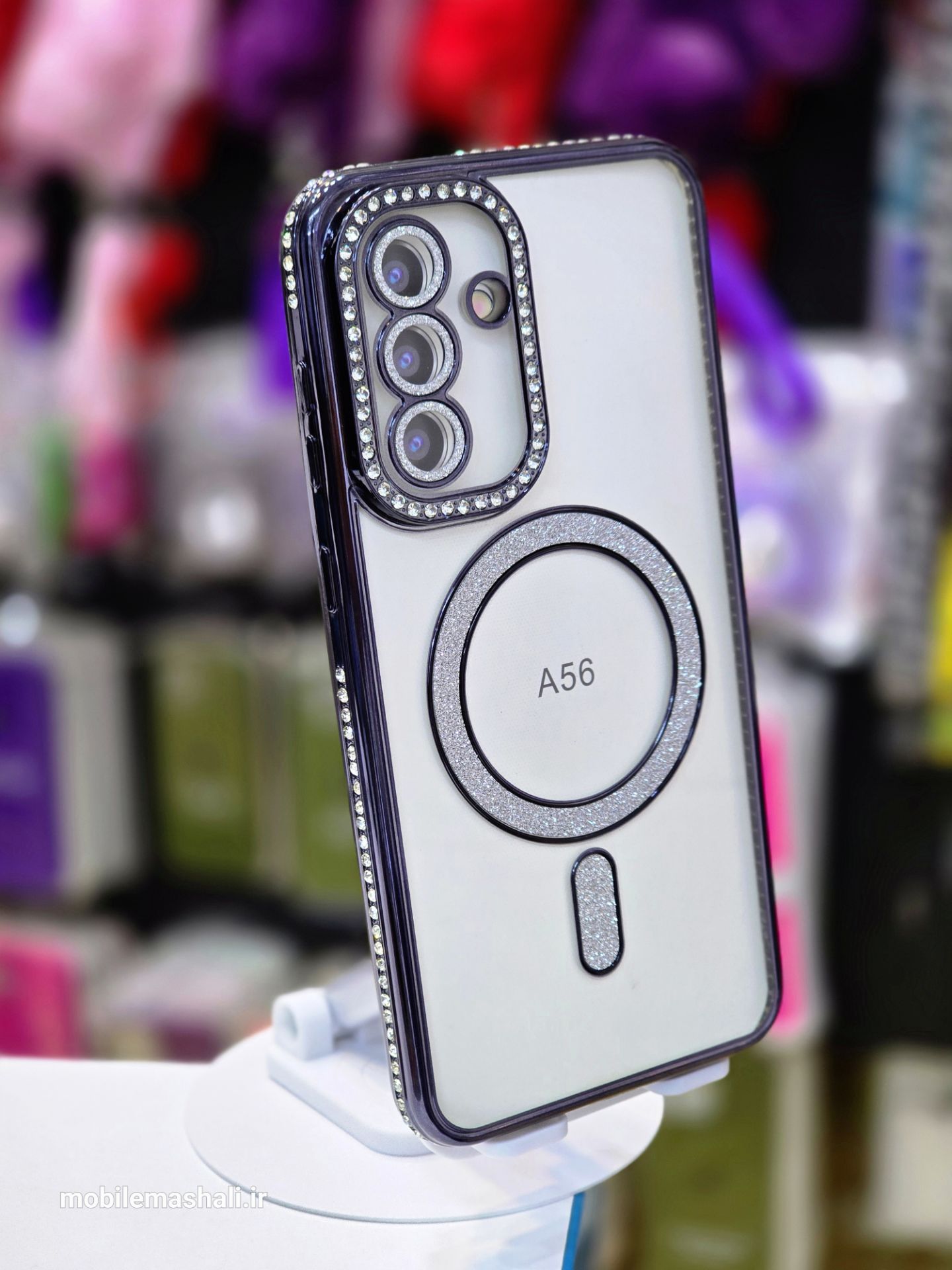 قاب شاین نگینی به همراه محافظ لنز و مگ سیف Samsung Galaxy A56 / A36 مشکی