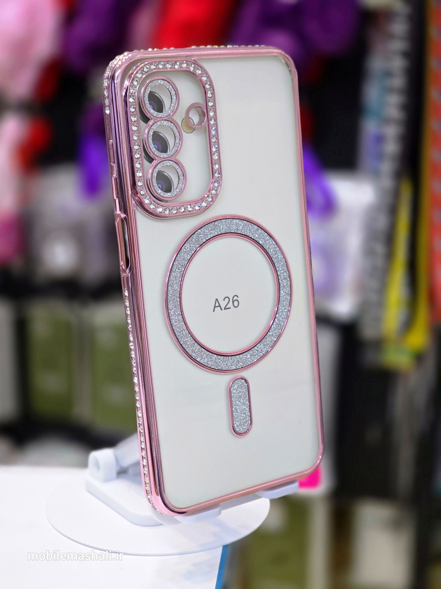 قاب شاین نگینی به همراه محافظ لنز و مگ سیف Samsung Galaxy A26 صورتی