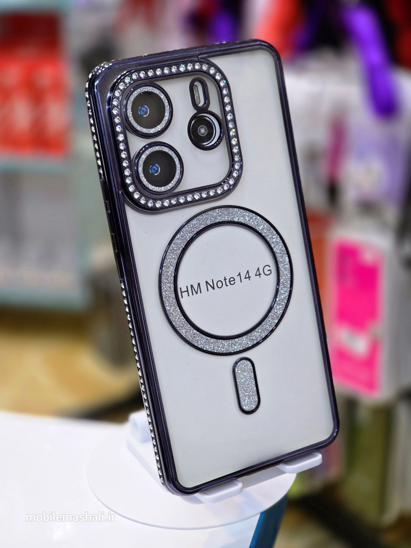 قاب شاین نگینی به همراه محافظ لنز و مگ سیف Xiaomi Redmi Note 14 4G مشکی