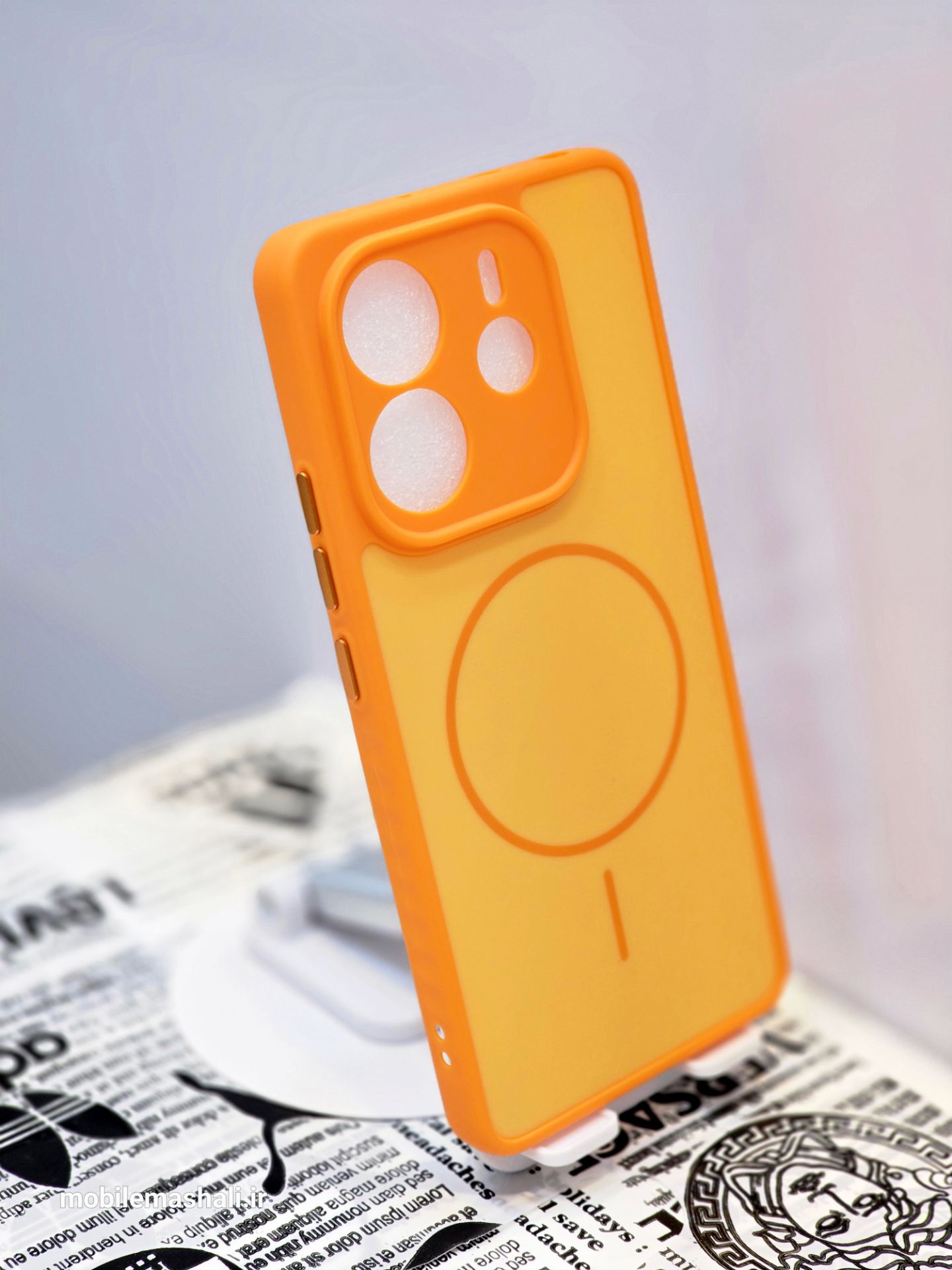 قاب رنگی طرح مگ سیف محافظ لنزدار Xiaomi Redmi Note 14 4G - پرتقالی