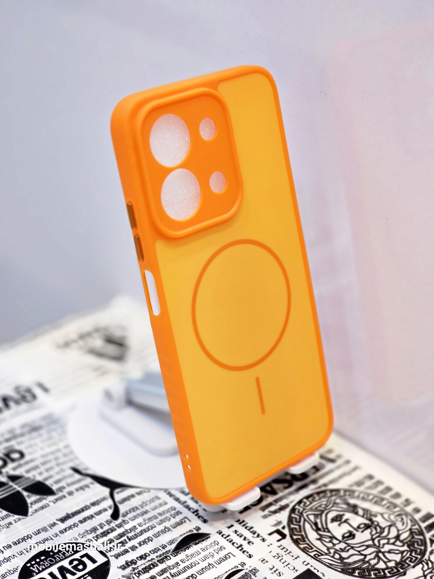 قاب رنگی طرح مگ سیف محافظ لنزدار Xiaomi Redmi 15C / Poco C85 - پرتقالی