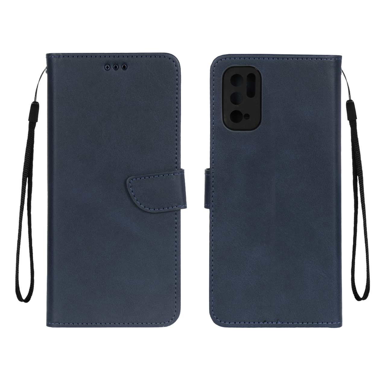 کیف چرمی موبایل مگنتی محافظ لنزدار Xiaomi Poco M3 Pro / Redmi Note 10 5G / Redmi Note 11 SE - سرمه ای