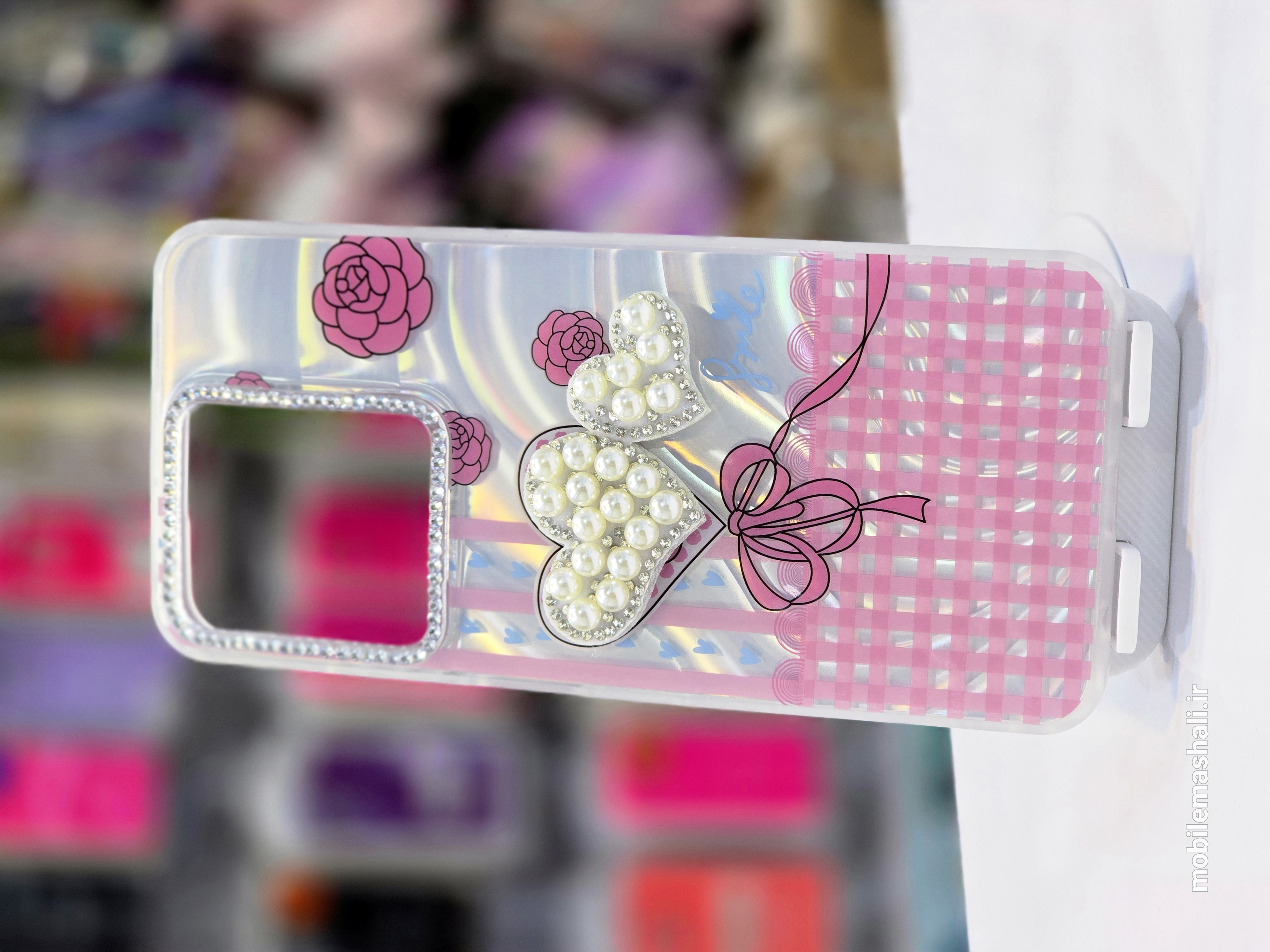 قاب مرواریدی دور لنز نگین Xiaomi Redmi A5 / Poco C71 - صورتی