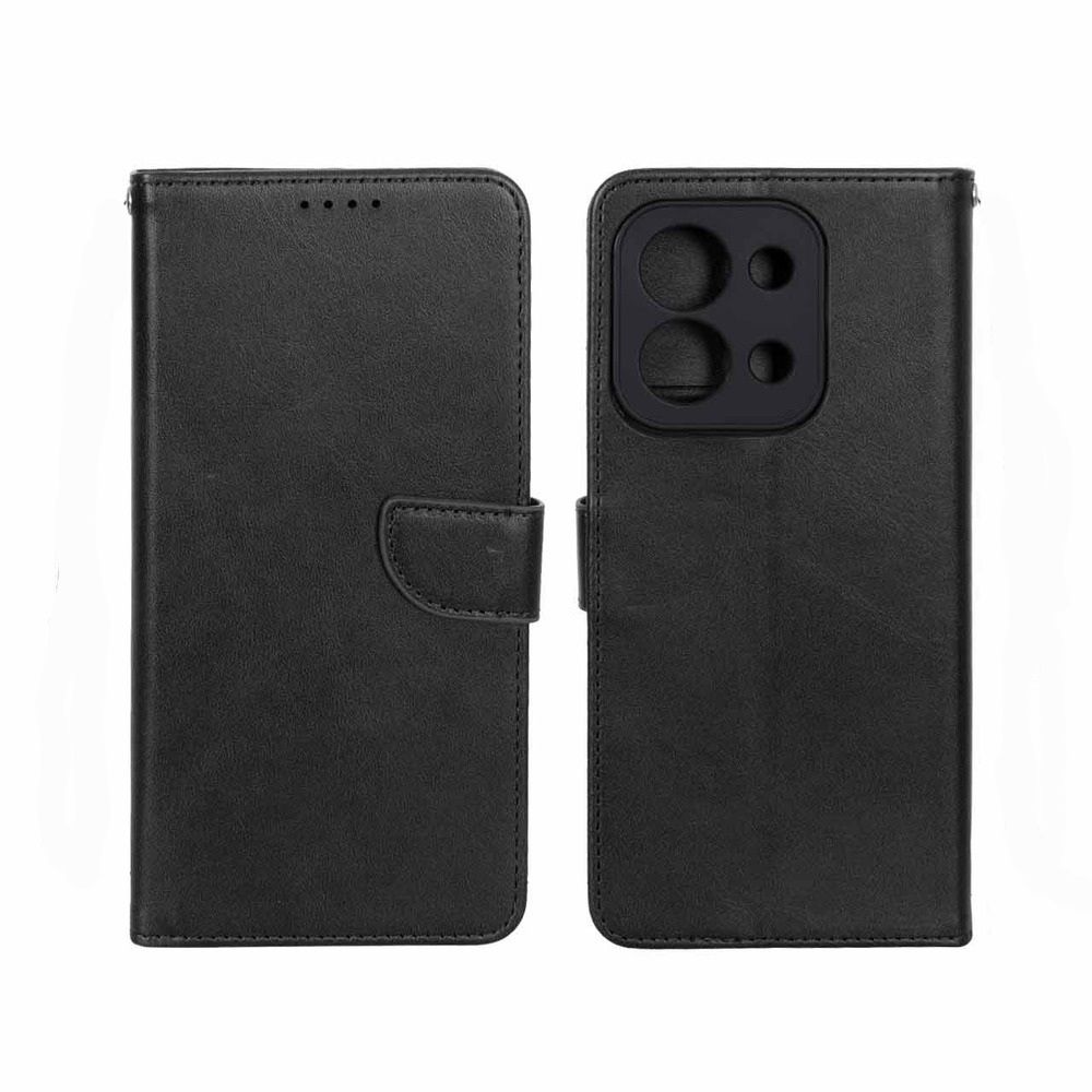 کیف چرمی موبایل مگنتی محافظ لنزدار Xiaomi Redmi 15C / Poco C85 - مشکی