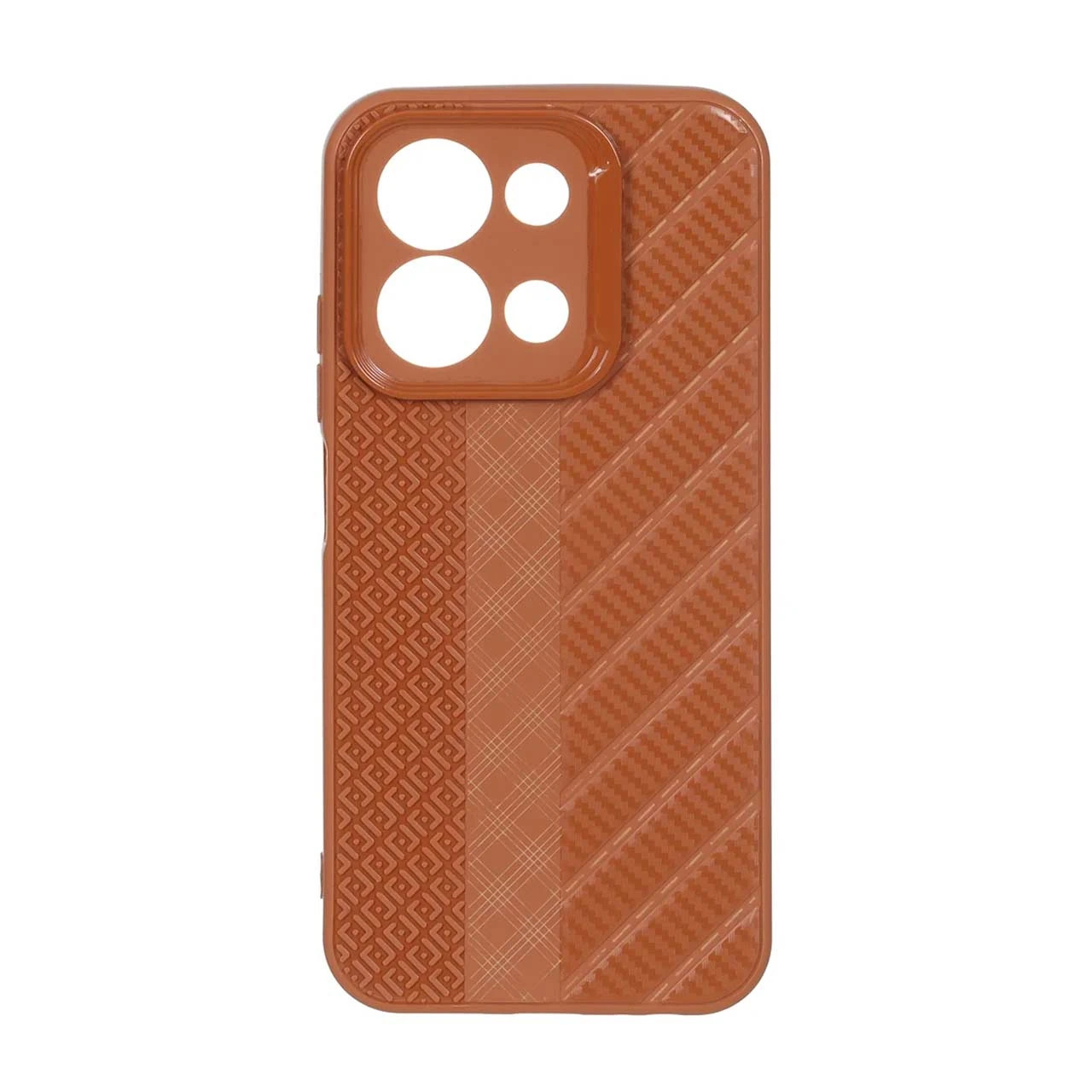 قاب ژله ای هاشور دور لنز براق Xiaomi Redmi 15C / Poco C85 - قهوه ای