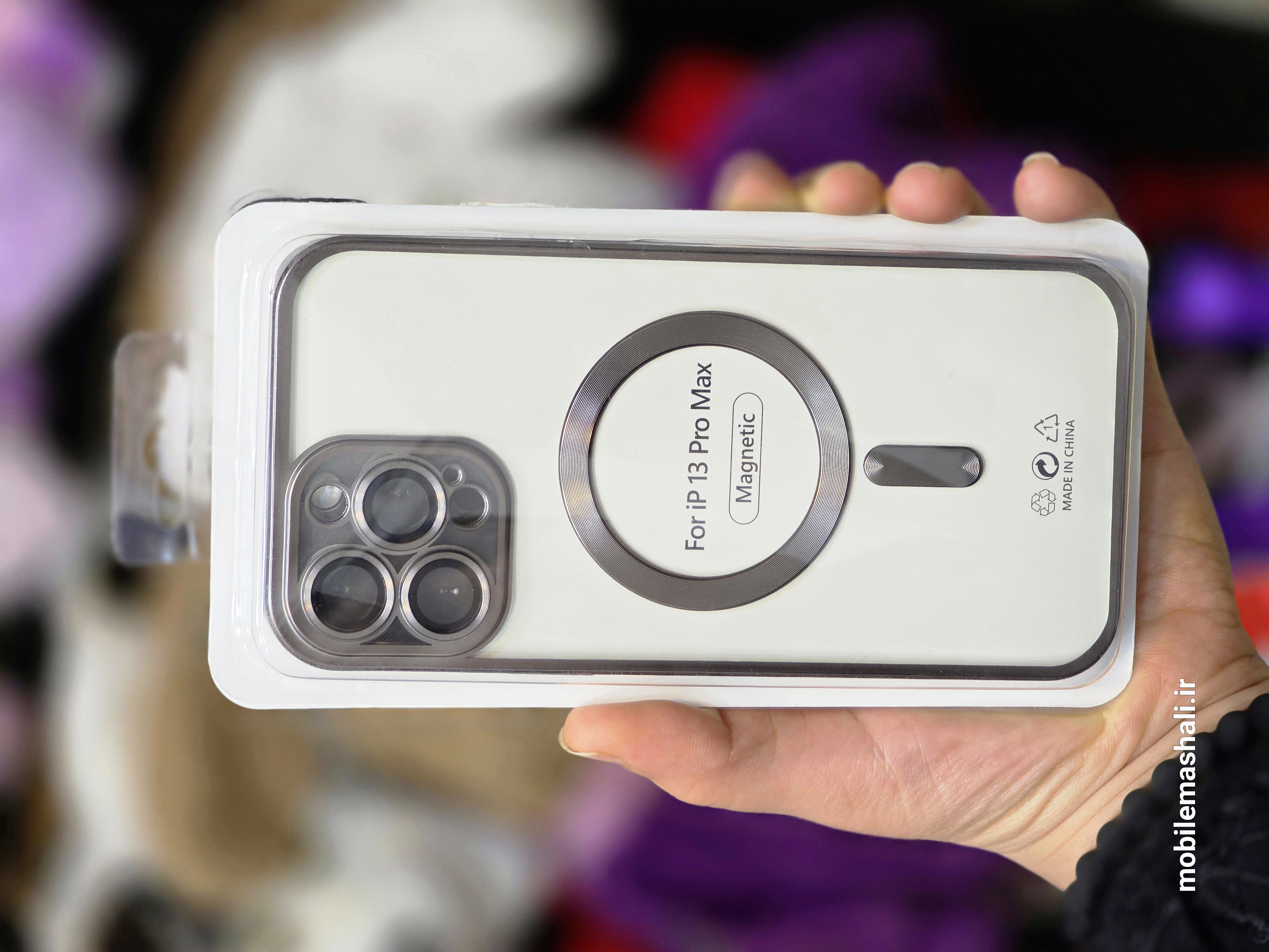 قاب اورجینال الکترواستاتیک Magsafe لنز گلس دار Apple iPhone 13 Pro Max  پک دار - پلاتینی