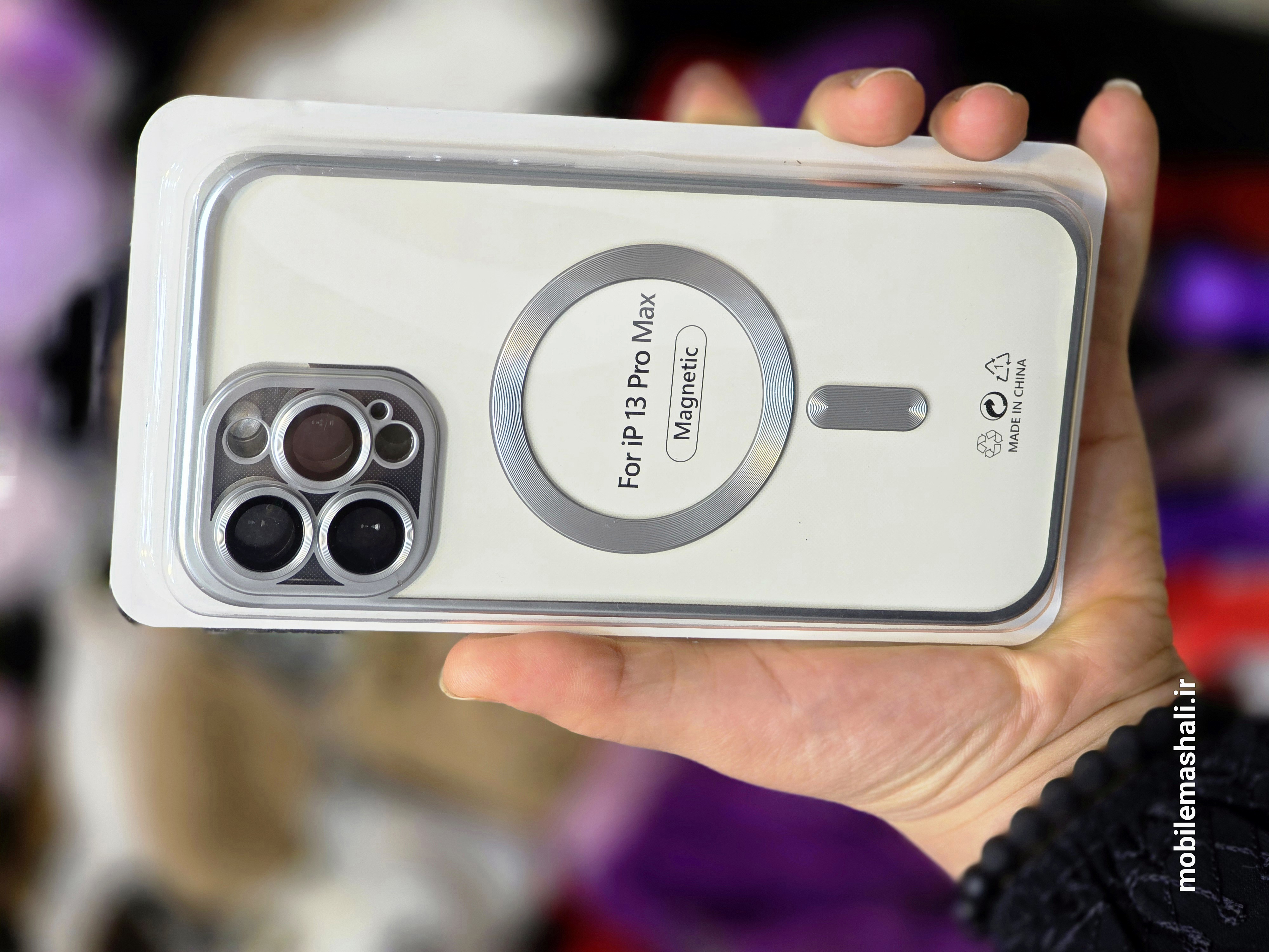 قاب اورجینال الکترواستاتیک Magsafe لنز گلس دار Apple iPhone 13 Pro Max  پک دار - نقره ای