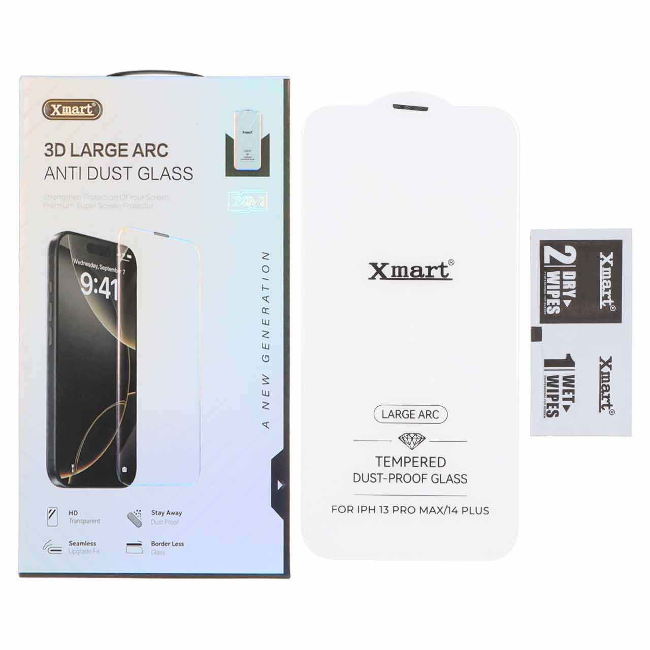محافظ صفحه نمایش شیشه ای Xmart 3D Large Arc مدل Apple iPhone 13 Pro Max / iPhone 14 Plus بدون حاشیه (پک دار)