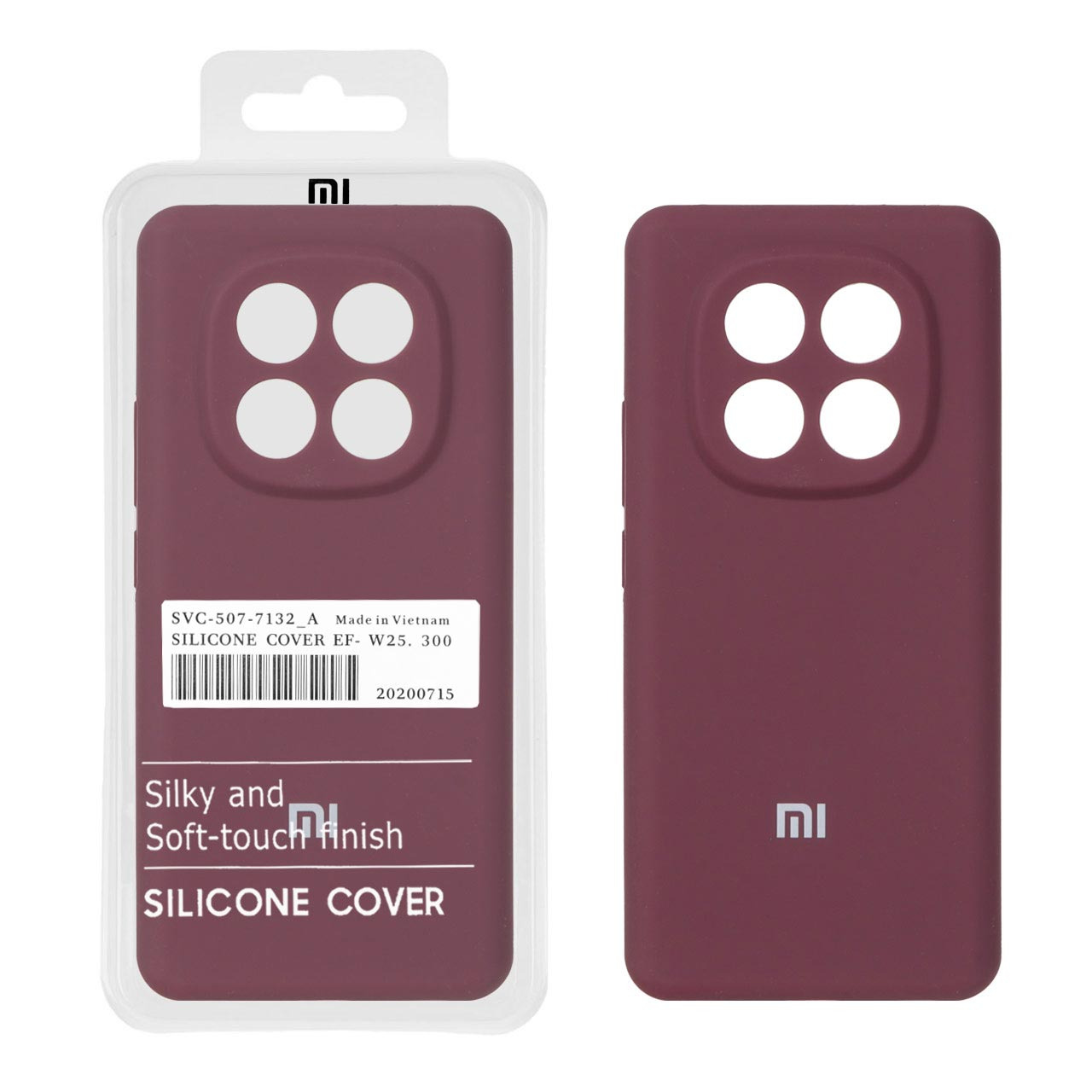 قاب سیلیکونی پاک کنی محافظ لنزدار اورجینال Xiaomi Redmi Note 14 Pro Plus 5G - زرشکی تیره (پک اصلی)